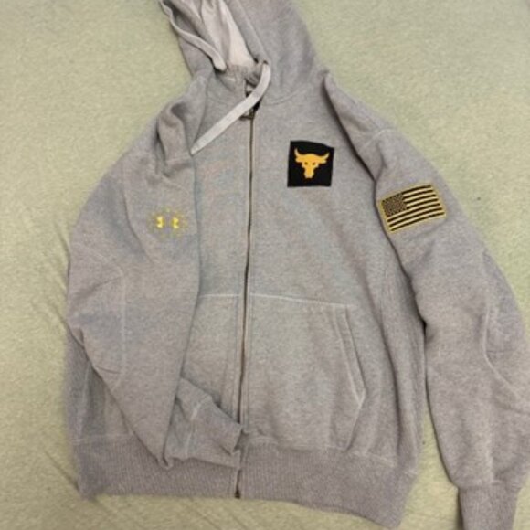 Dwayne The Rock Johnson Bull Under Armour Gray Zip Up Hooded Sweatshirt Jacket L - Picture 4 of 4
